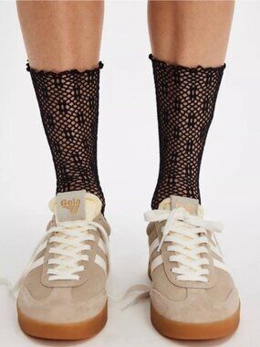Free People Poppy Crochet Socks in Red/Blk/Wht